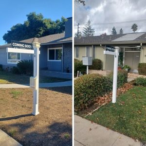 Two L shape signs in white at same location